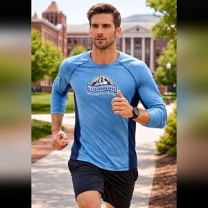 Alo CoolFit Utah Marathon Long Sleeve Running Shirt Mens Small Blue Athletic